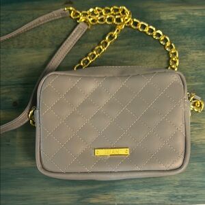 Quilted Gray Crossbody Bag with Gold Chain